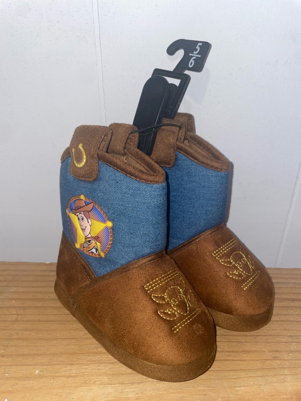 Kids Brown & Blue Cowboy Boot Slippers - Toy Story Woody